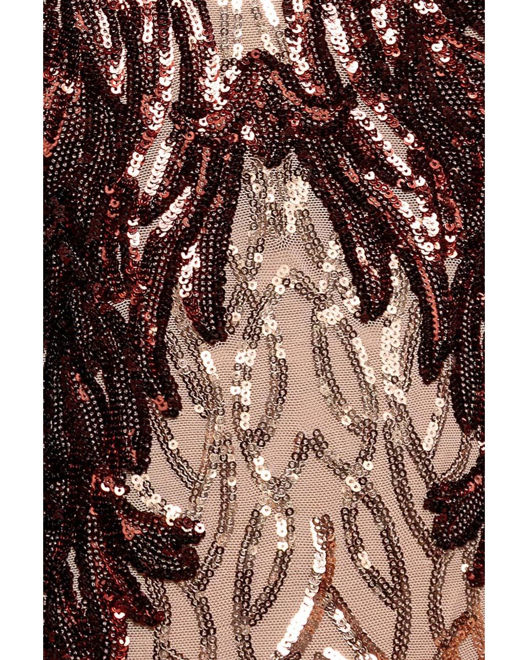 Goddiva Brown Boat Neck Full Sleeve Sequin Midi Dress
