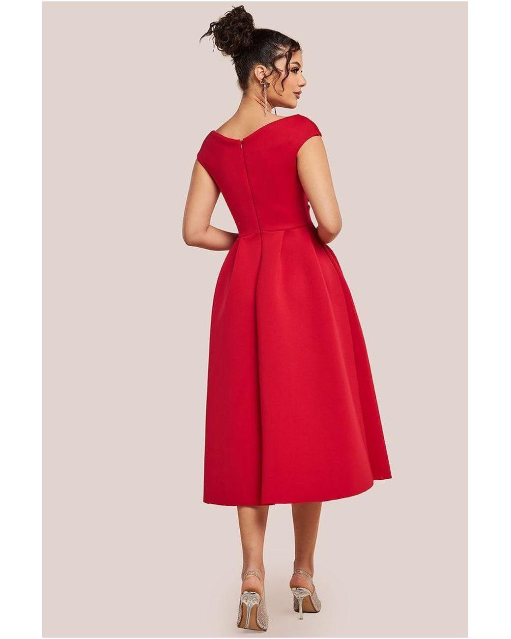 Goddiva Red Corset Fit & Flare Midi Dress