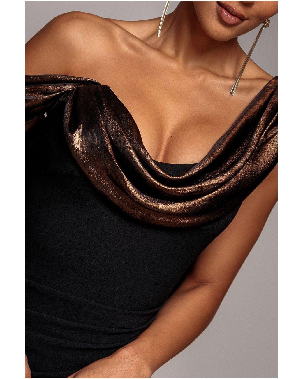 Goddiva Multicolor Foil Chiffon Cowl One Shoulder Cape Maxi Dress
