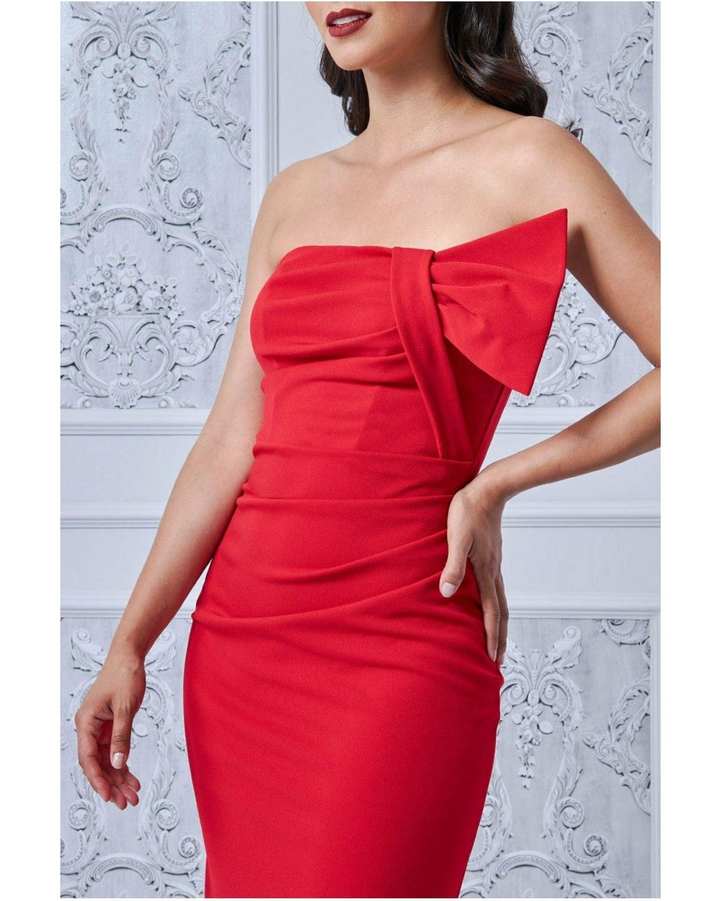 Goddiva Red Bow Detail Bandeau Maxi