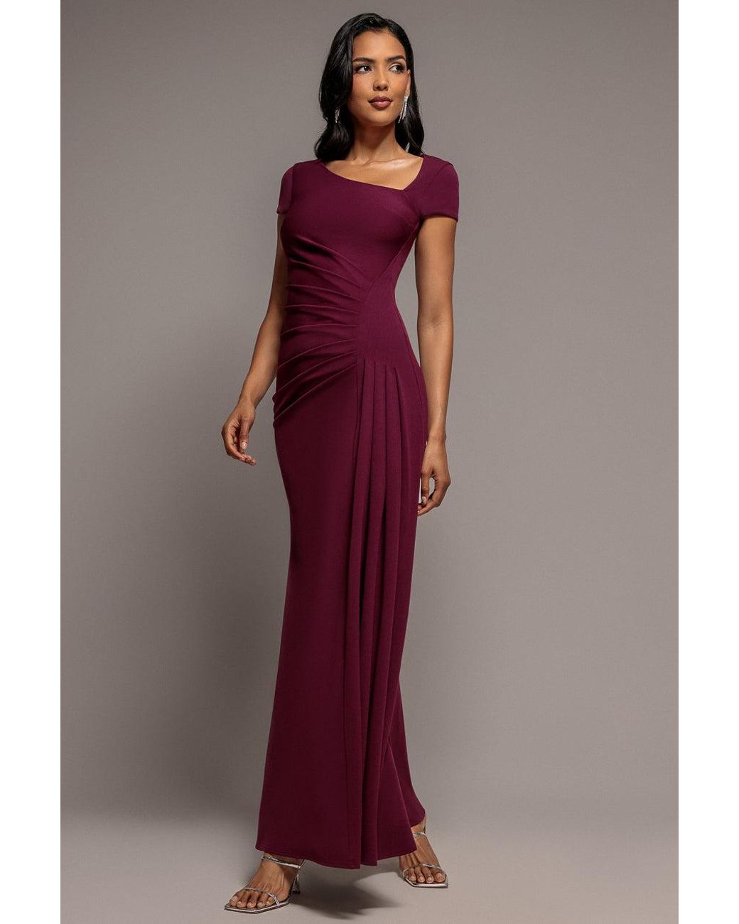 Goddiva Red Cap Sleeve Pleated Asymmetric Maxi Dress