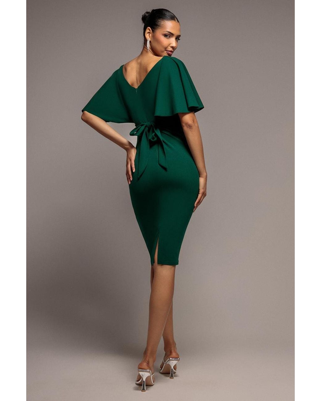 Goddiva Green Flutter Sleeve Wrap Midi Dress