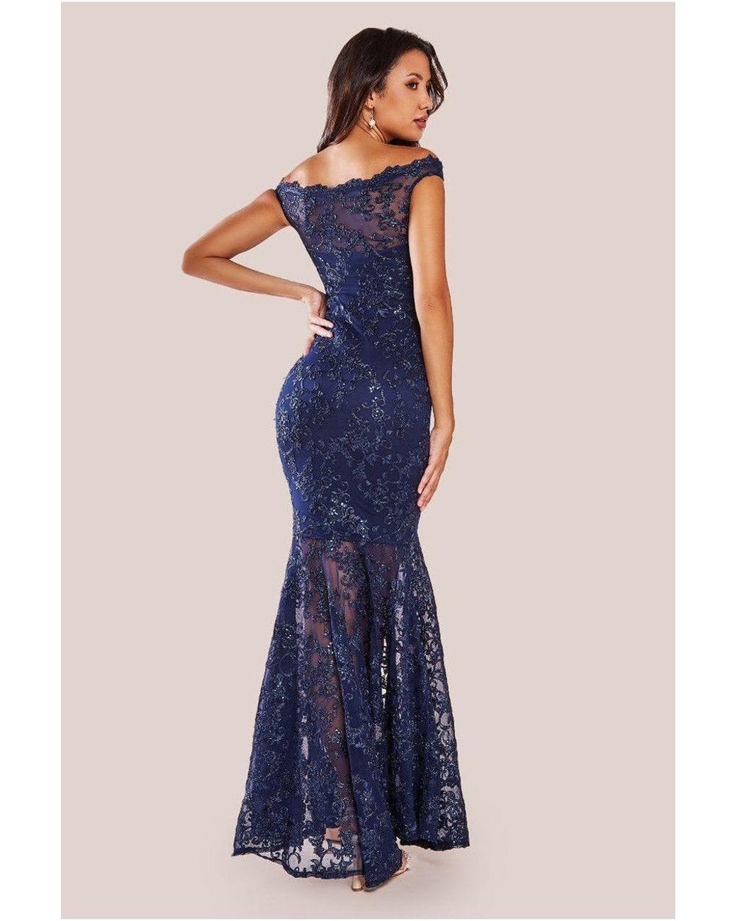 Goddiva Blue Lace Scallop Edge Mermaid Maxi Dress