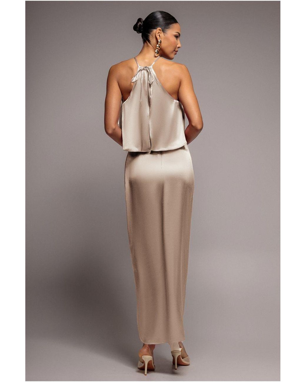 Goddiva Pink Satin Viscose Front Wrap Midi