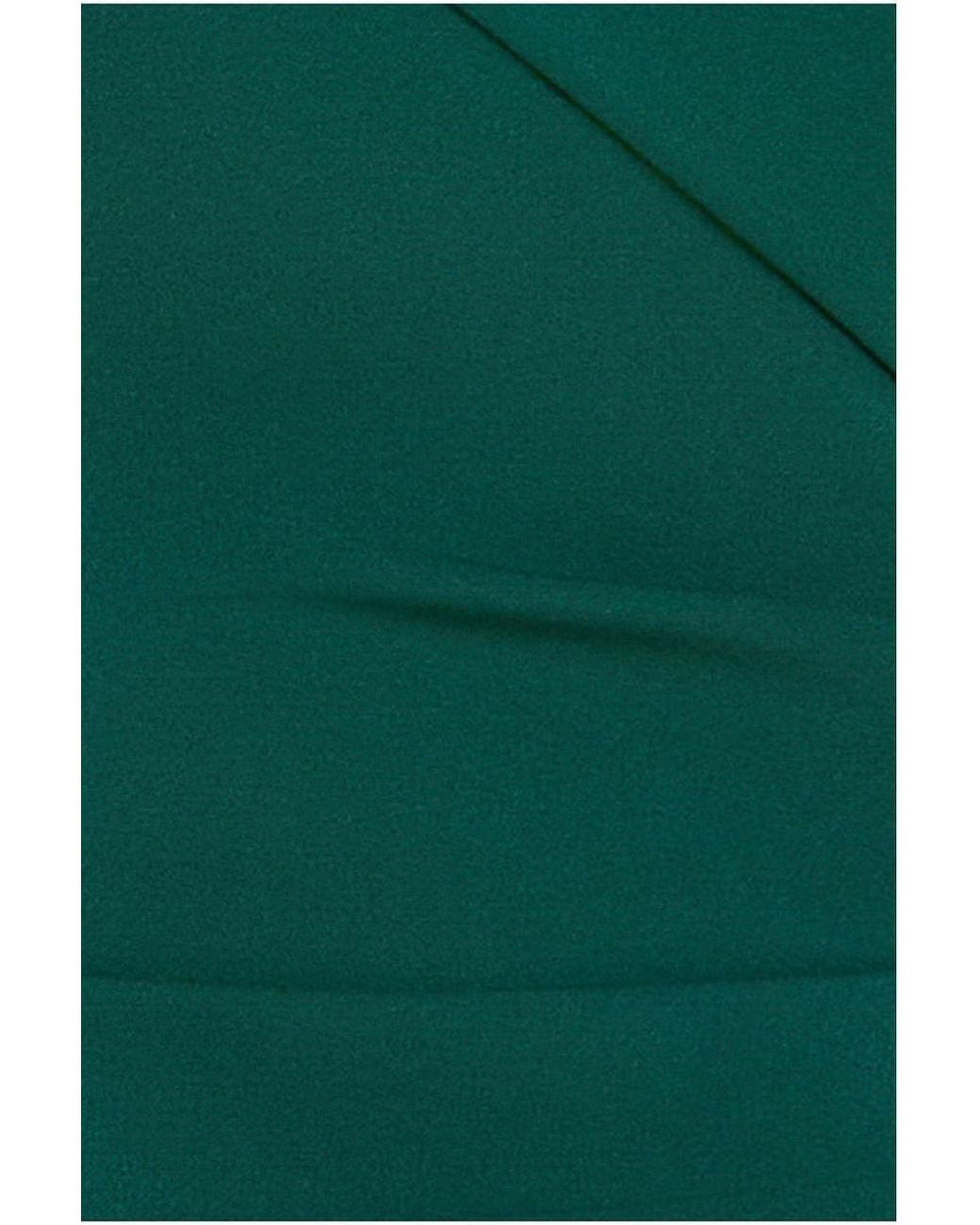Goddiva Green Scuba Crepe Off Shoulder Front Split Maxi Dress