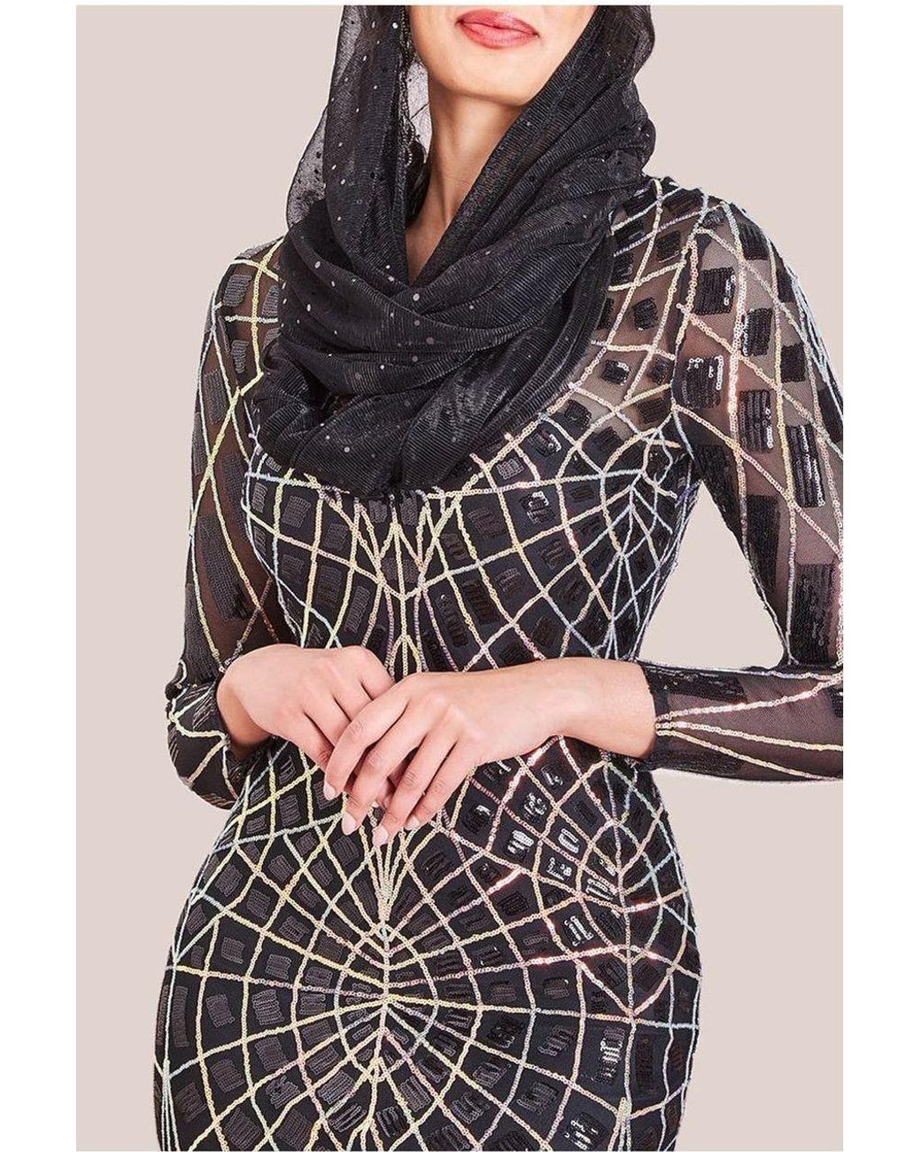 Goddiva Black Modesty Geo Sequin Maxi Dress
