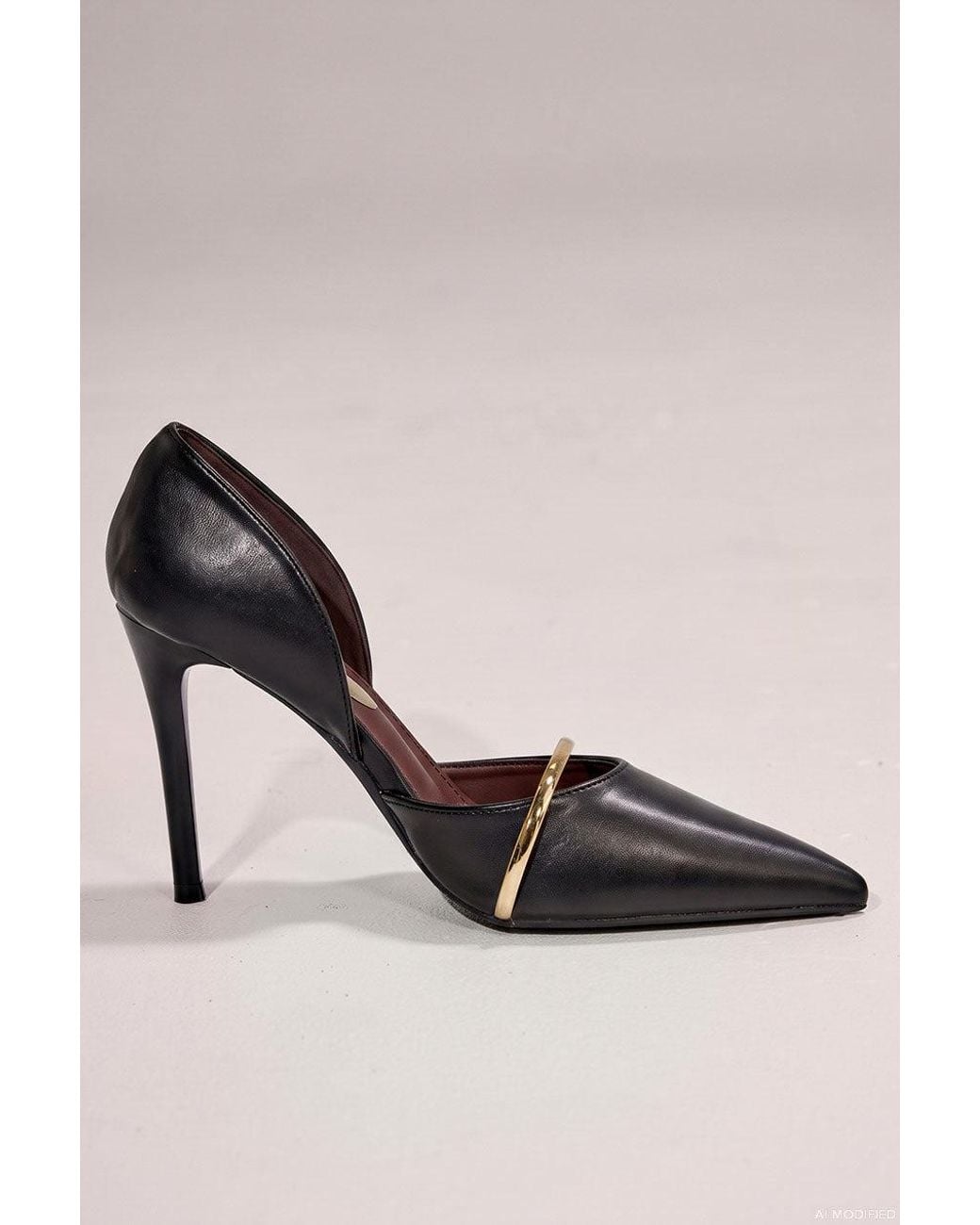 Goddiva Black Pointed Toe With Strap Stiletto High Heel