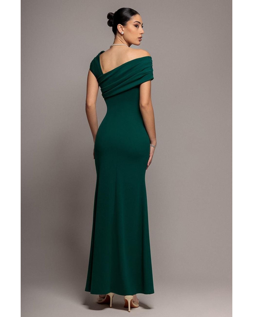 Goddiva Green One Shoulder Evening Maxi Dress