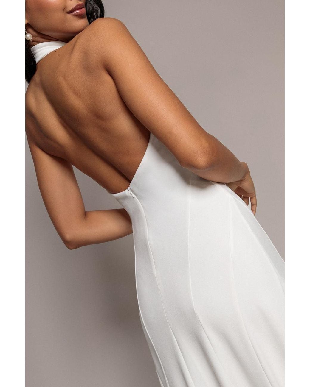 Goddiva Gray Halterneck Cowl Neck Backless Scuba Crepe Maxi Dress