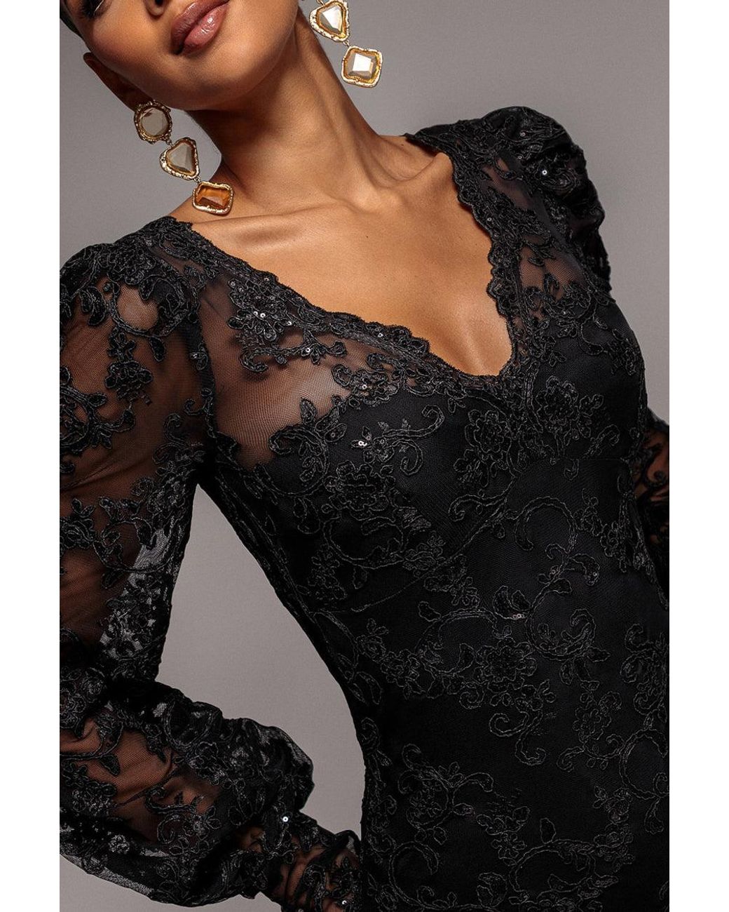 Goddiva Blue Embroidered Lace Scalloped Edge Maxi Dress