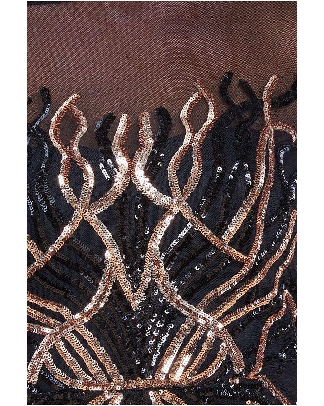 Goddiva Black Long Sleeve Sequin Flame Midi Dress