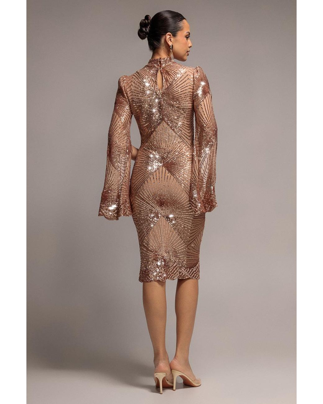 Goddiva Green Sequin Starburst Cape Sleeve Midi Dress
