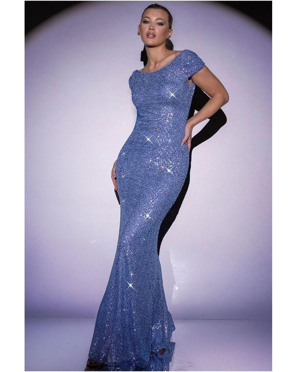 Goddiva Blue Cowl Back Sequin Maxi