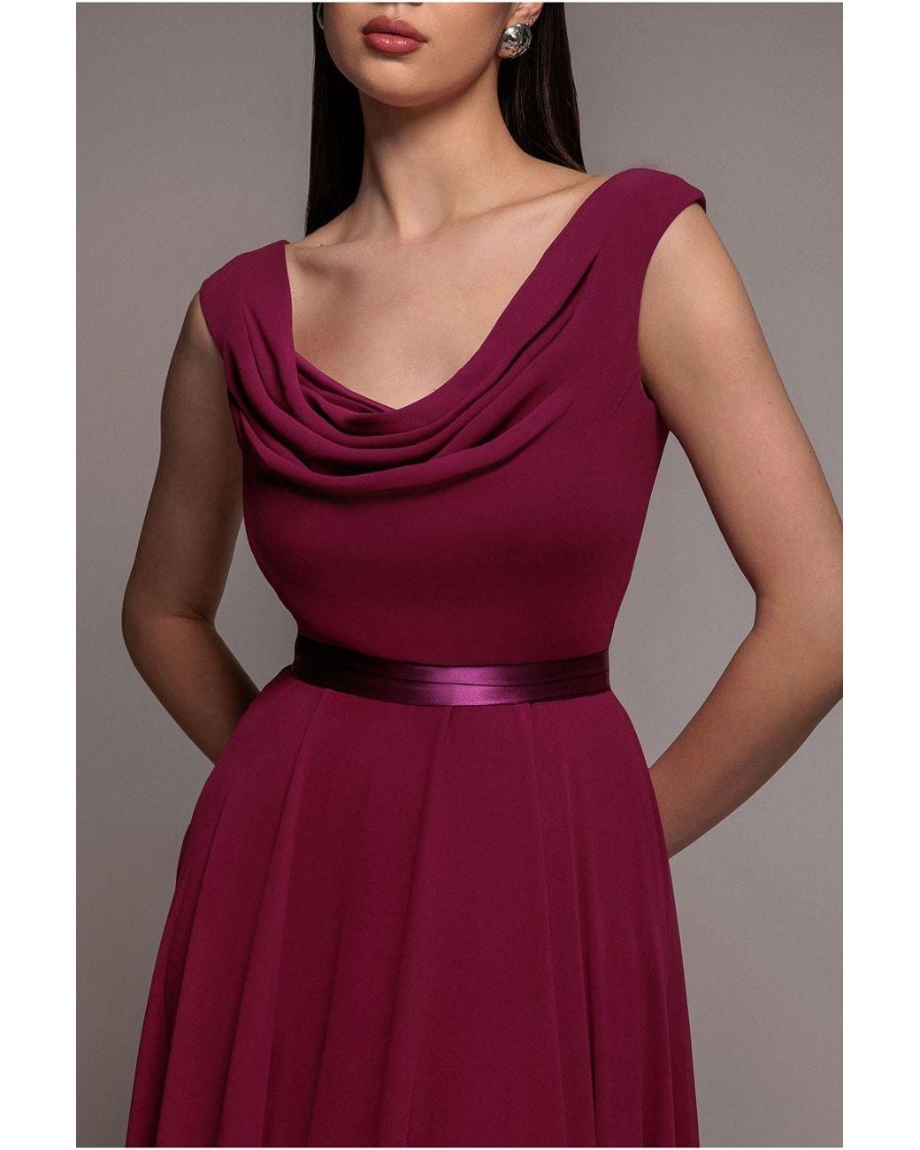 Goddiva Pink Cowl Neck Chiffon Maxi Dress