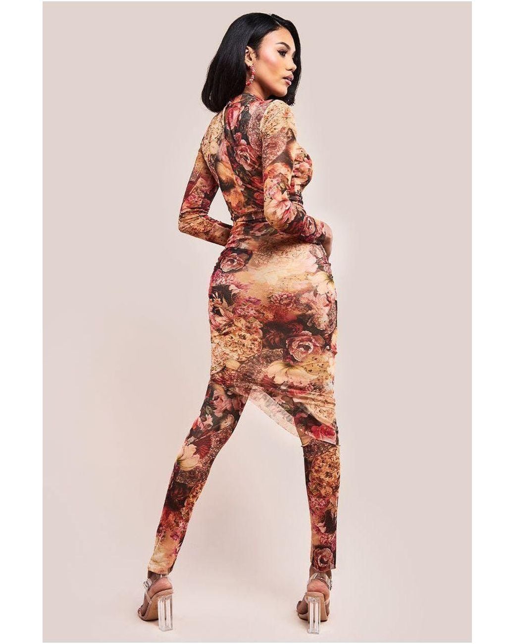 Goddiva Orange Printed Sheer Leggings