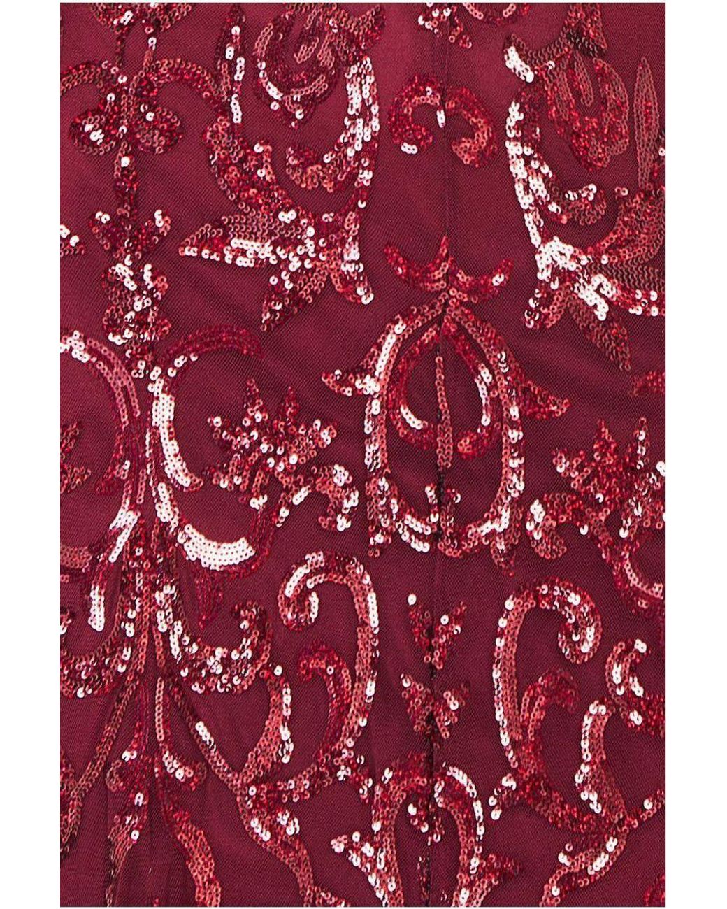 Goddiva Red Iridescent Sequin Maxi With Front Split