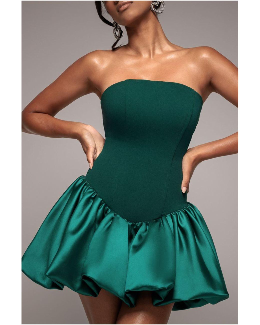 Goddiva Corset Boobtube Babydoll Mini Dress in Green | Lyst