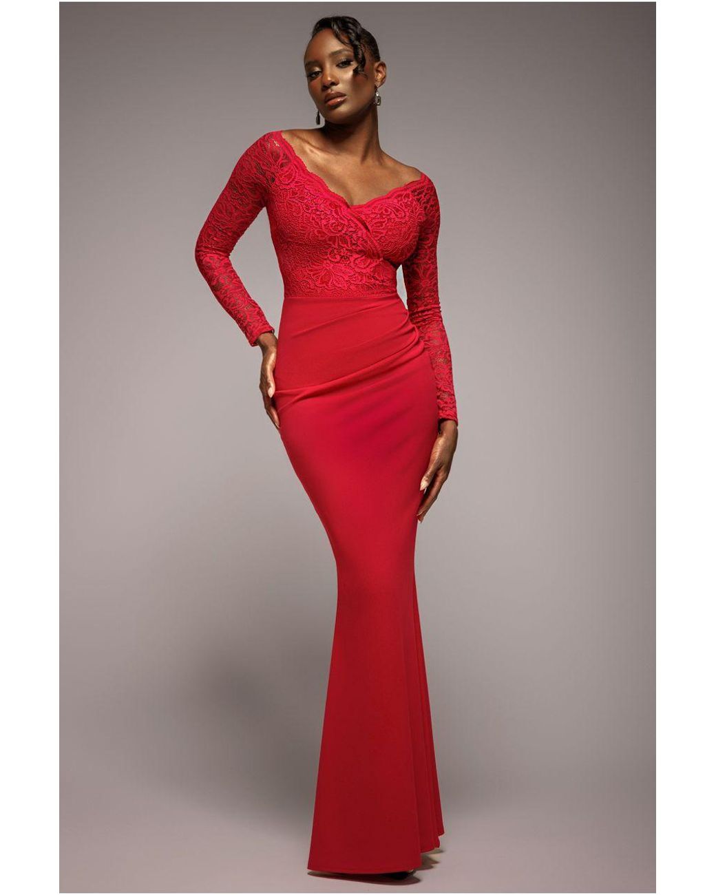 chinese dress ladies Thelma Bardot Maxi Dress / Wine | Meshki main image 1