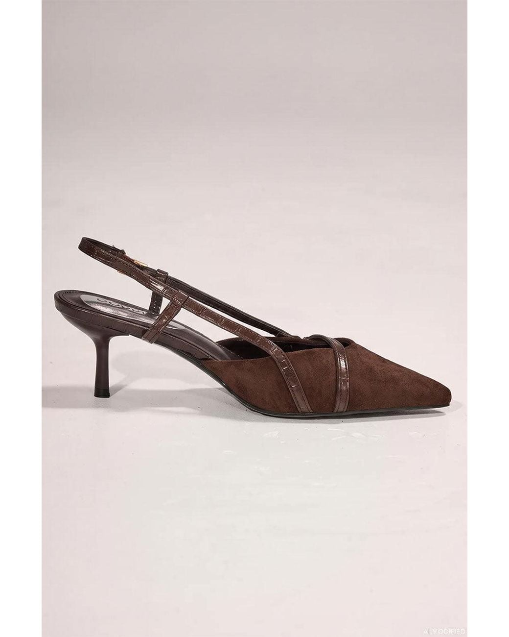 Goddiva Natural Pointed Slingback Heels With Croc-Style Straps