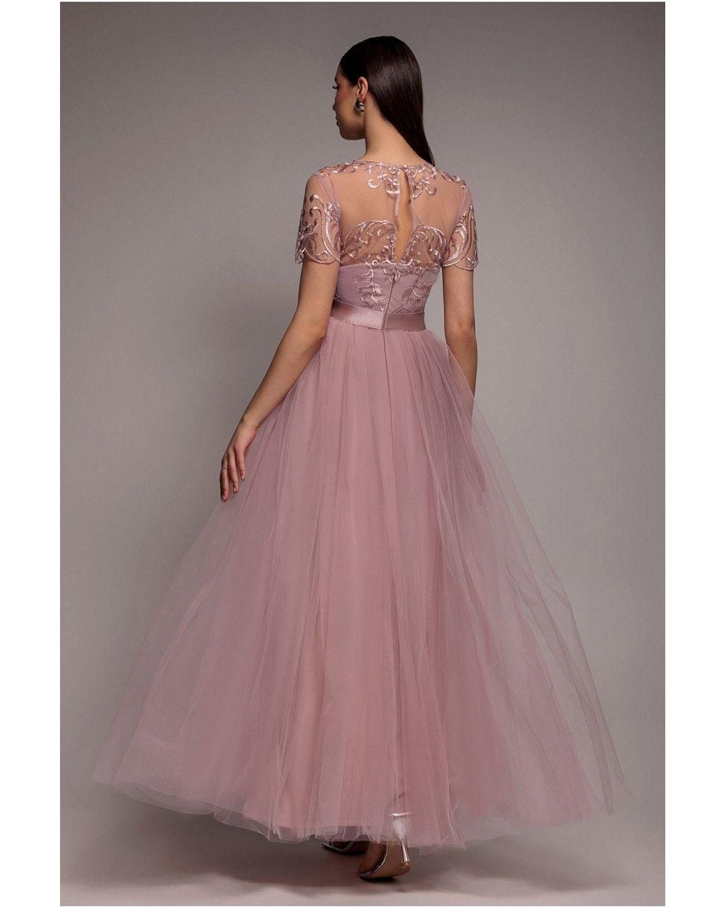 Goddiva Pink Embroidered Mesh Maxi Dress