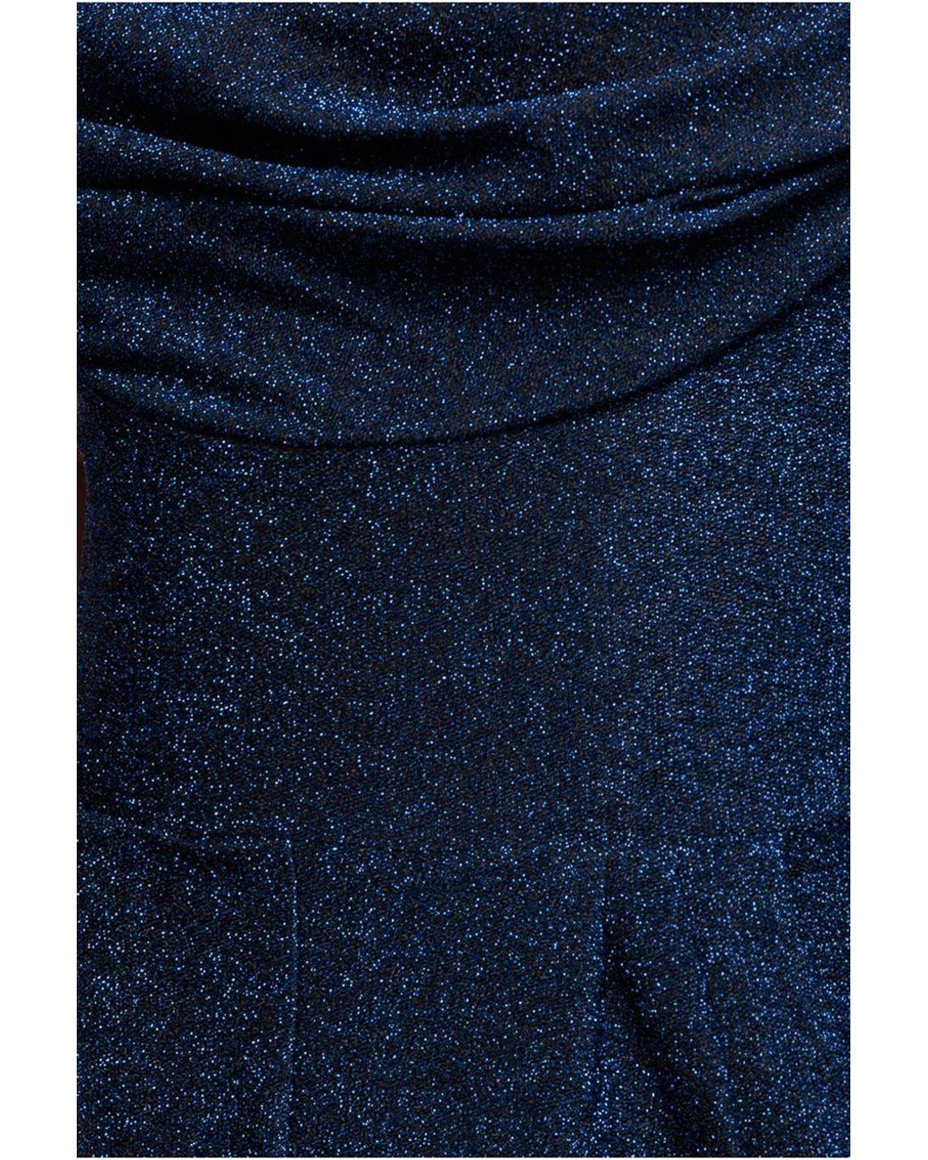 Goddiva Blue Lurex Cowl Neck Jumpsuit