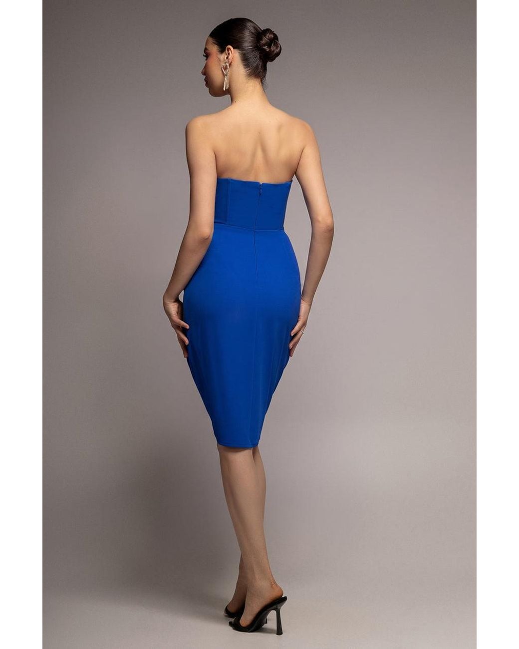 Goddiva Blue Satin Collar Scuba Midi Dress