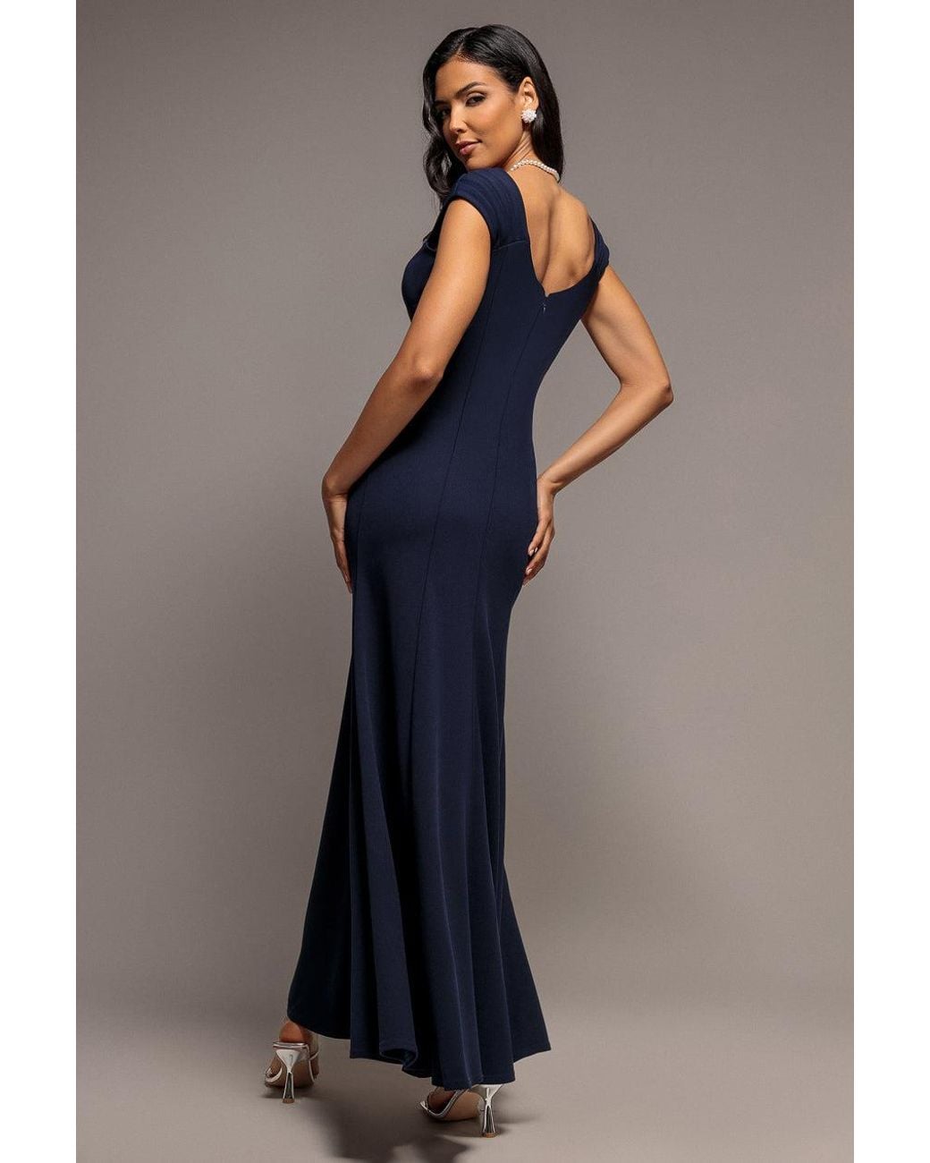 Goddiva Blue Capped Sleeve V Neck Pleated Fit & Flare Maxi Dress