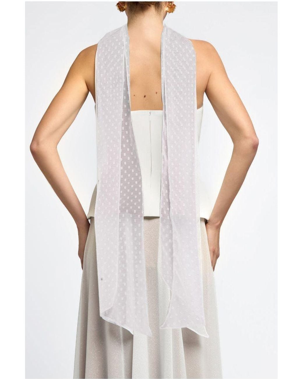Goddiva White Polka Dobby Chiffon Scarf