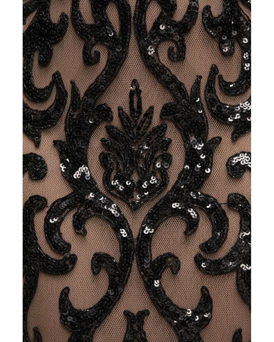 Goddiva Black Tassel & Sequin Maxi With Front Split