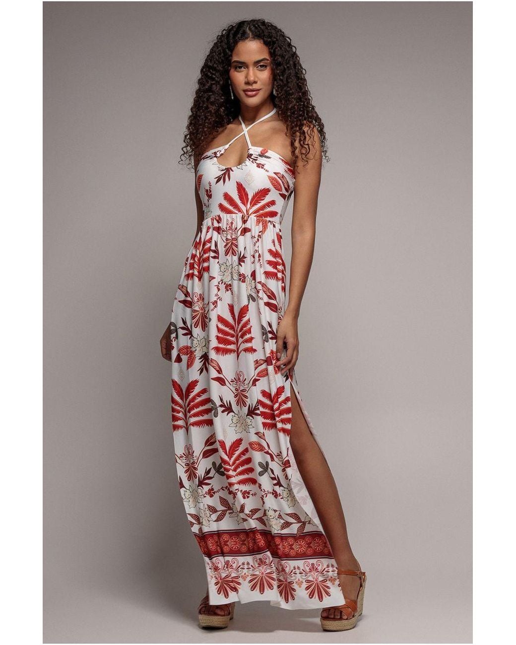 Goddiva Red Printed Tie Back Maxi