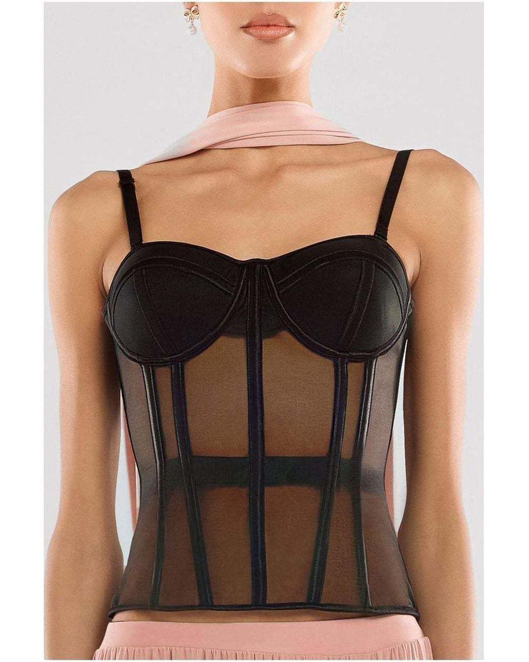 Goddiva Black Sheer Panel Mesh Corset