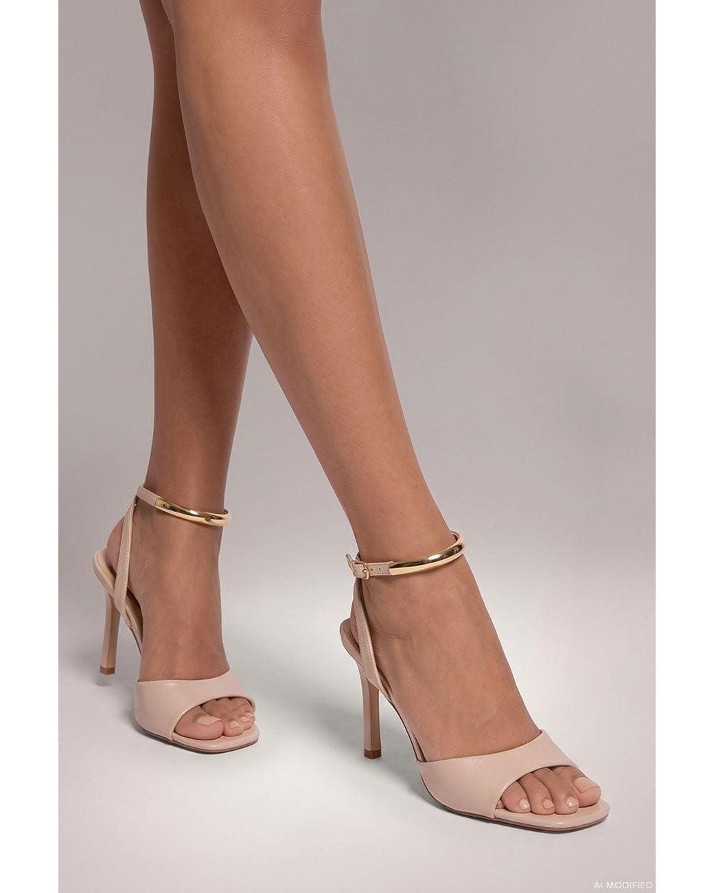 Goddiva Brown Square Toe High Heel Sandals With Ankle Strap