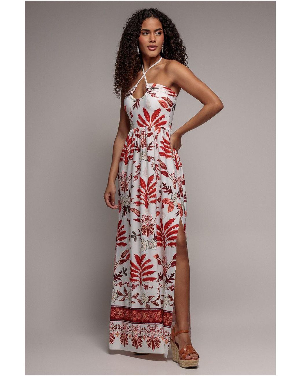 Goddiva Red Printed Tie Back Maxi