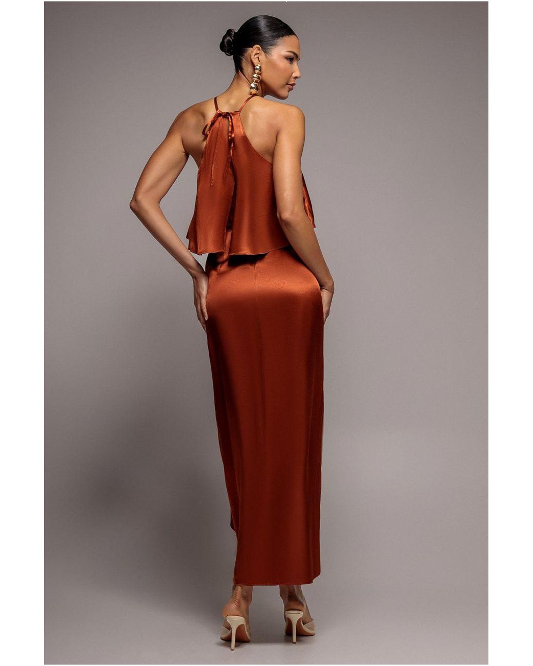 Goddiva Red Satin Viscose Front Wrap Midi