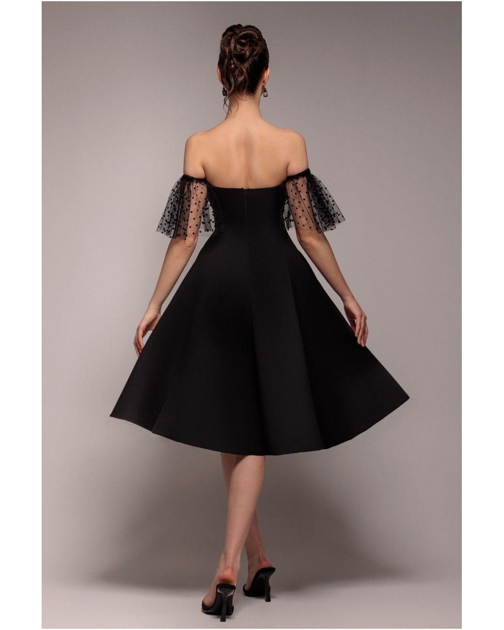 Goddiva Black Scuba & Polka Mesh Off The Shoulder Midi Dress