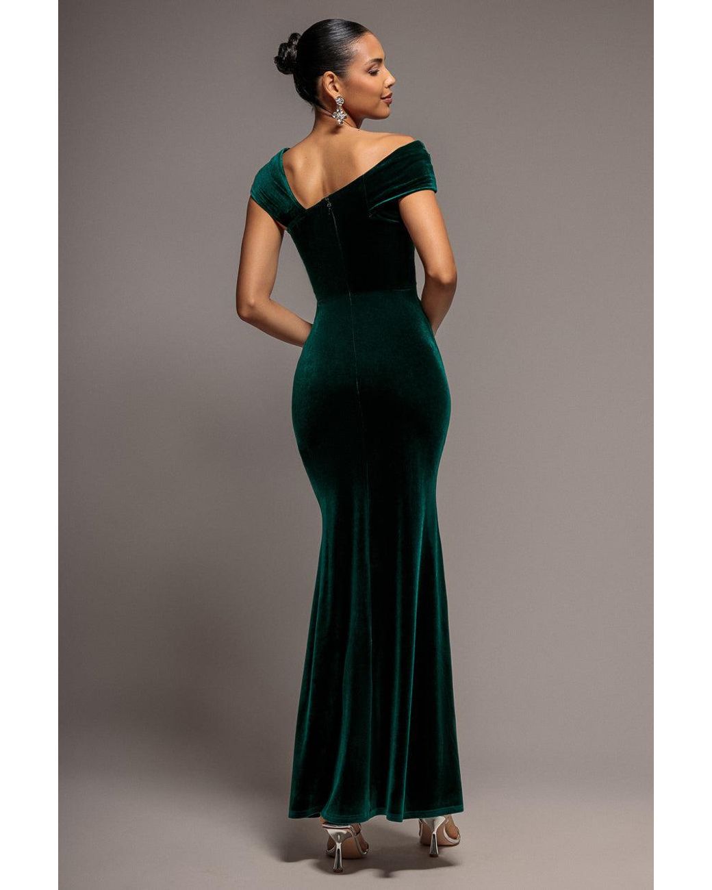 Goddiva Multicolor One Shoulder Velvet Maxi Dress