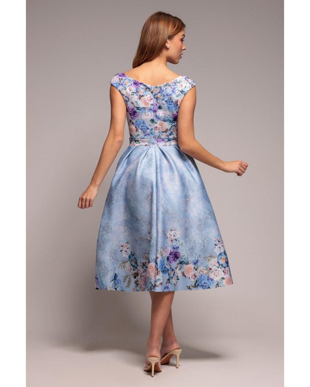 Goddiva Blue Sweetheart Floral Midi Dress
