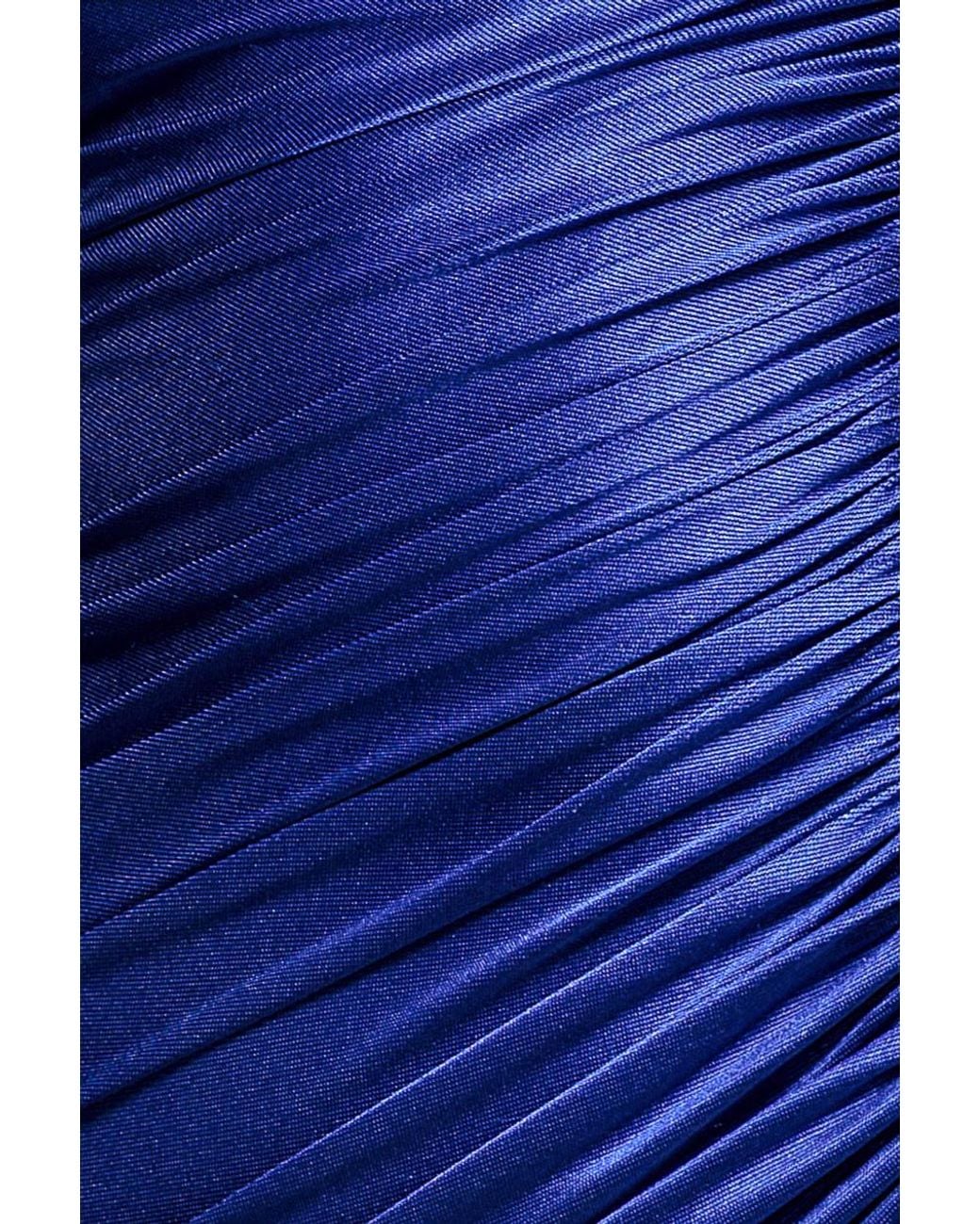 Goddiva Blue Slinky Satin One Shoulder Split Maxi Dress