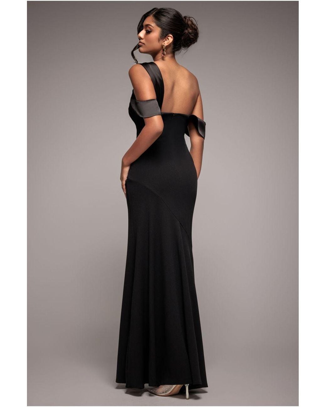 Goddiva Black One Shoulder Satin Band Maxi Dress