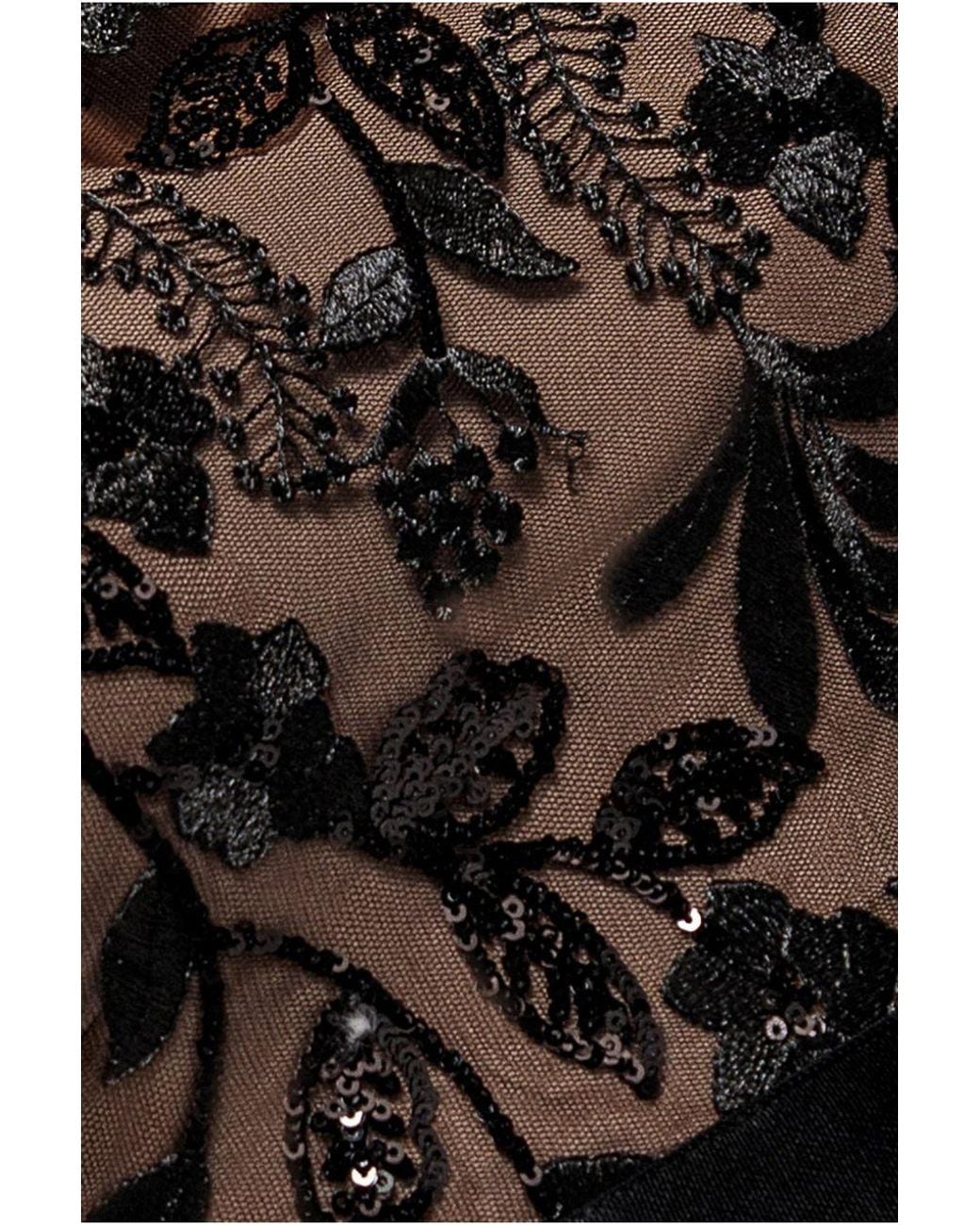 Goddiva Black Embroidered Top Chiffon Pleated Midi
