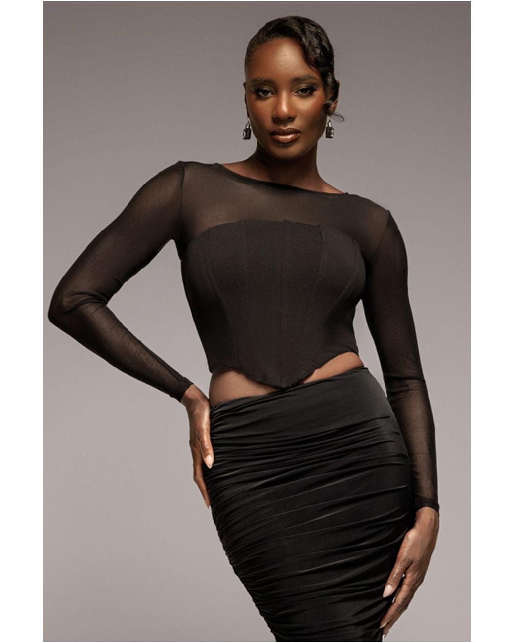 Goddiva Black Scuba Crepe And Mesh Lace Up Corset Top