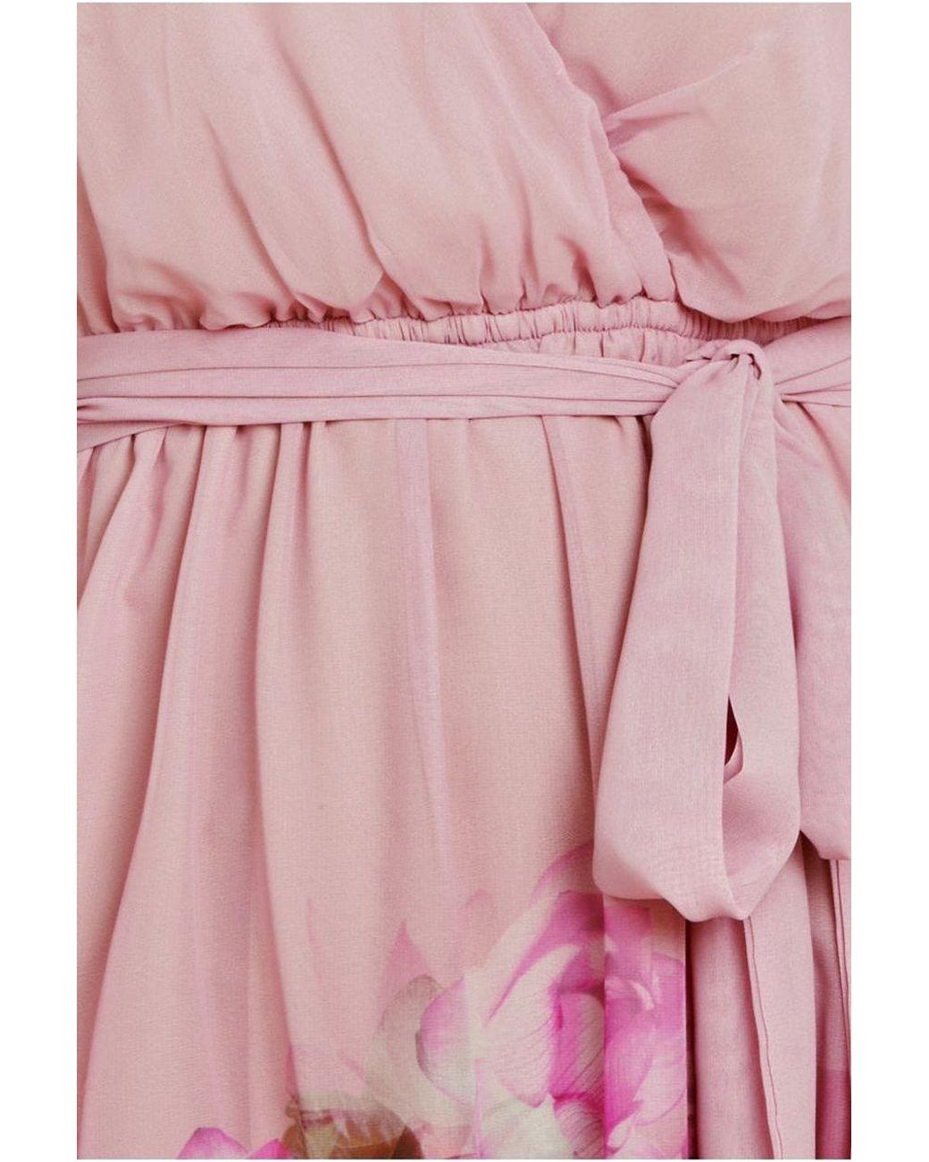 Goddiva Pink Chiffon Lurex Floral Border Print Midi Dress