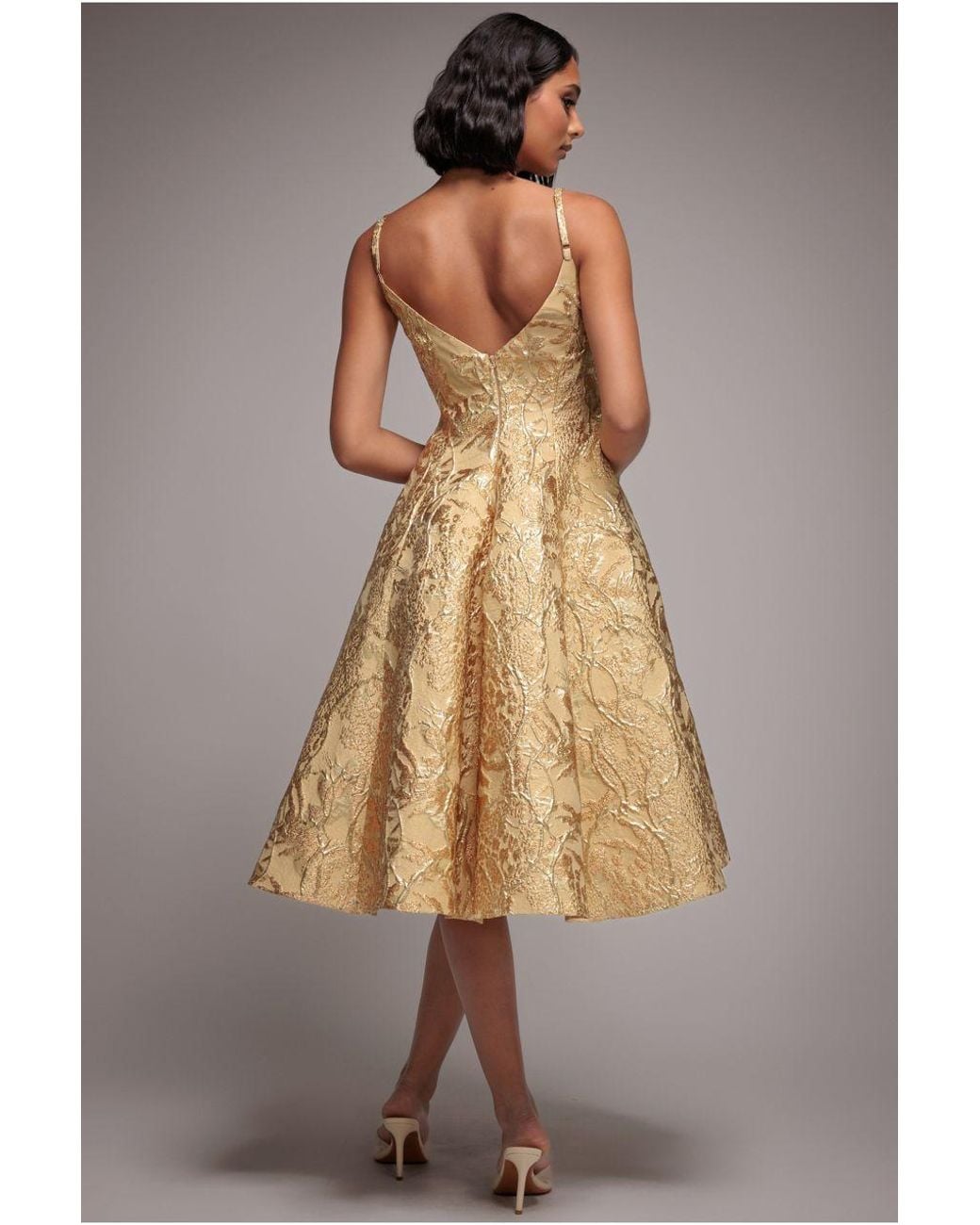 Goddiva Brown Jacquard Sleeveless A-Line Midi Dress