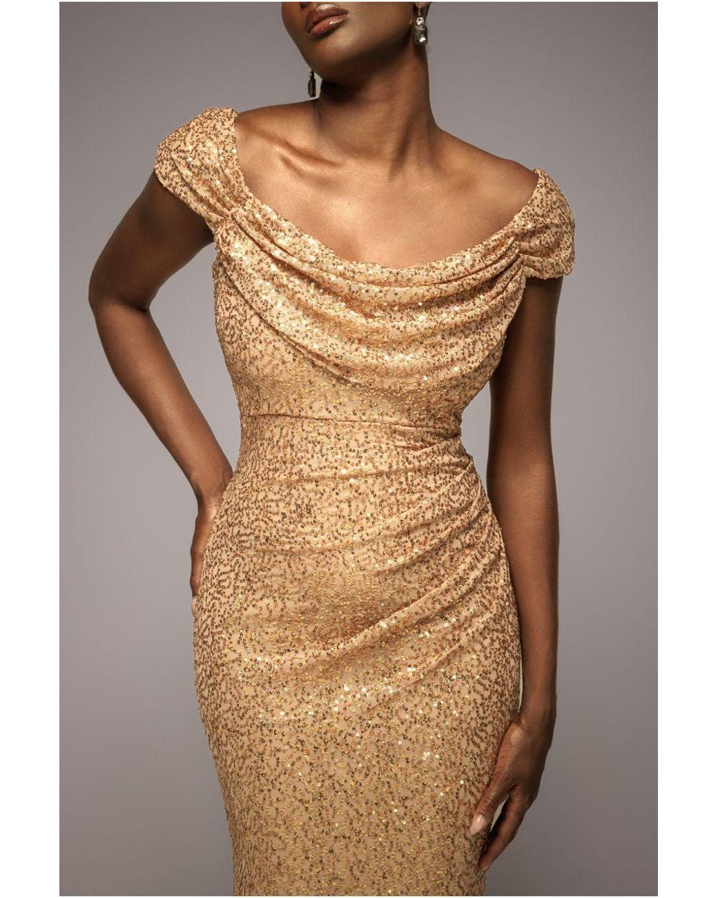 slim fit dress slacks Goddiva – Glitter Wrap Maxi Dress – Ball gowns – Gold
