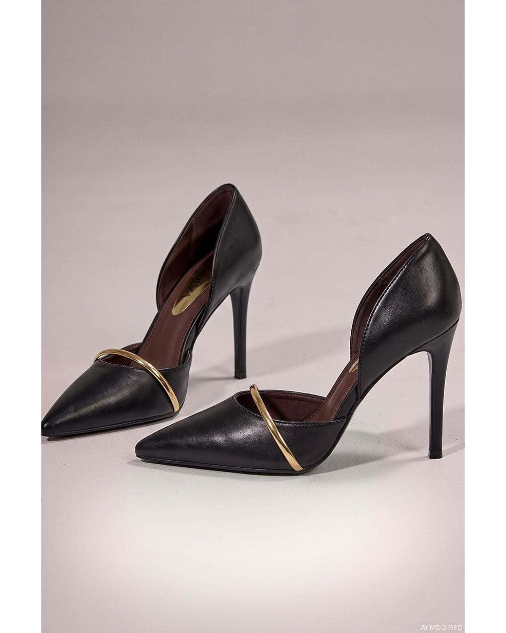 Goddiva Black Pointed Toe With Strap Stiletto High Heel
