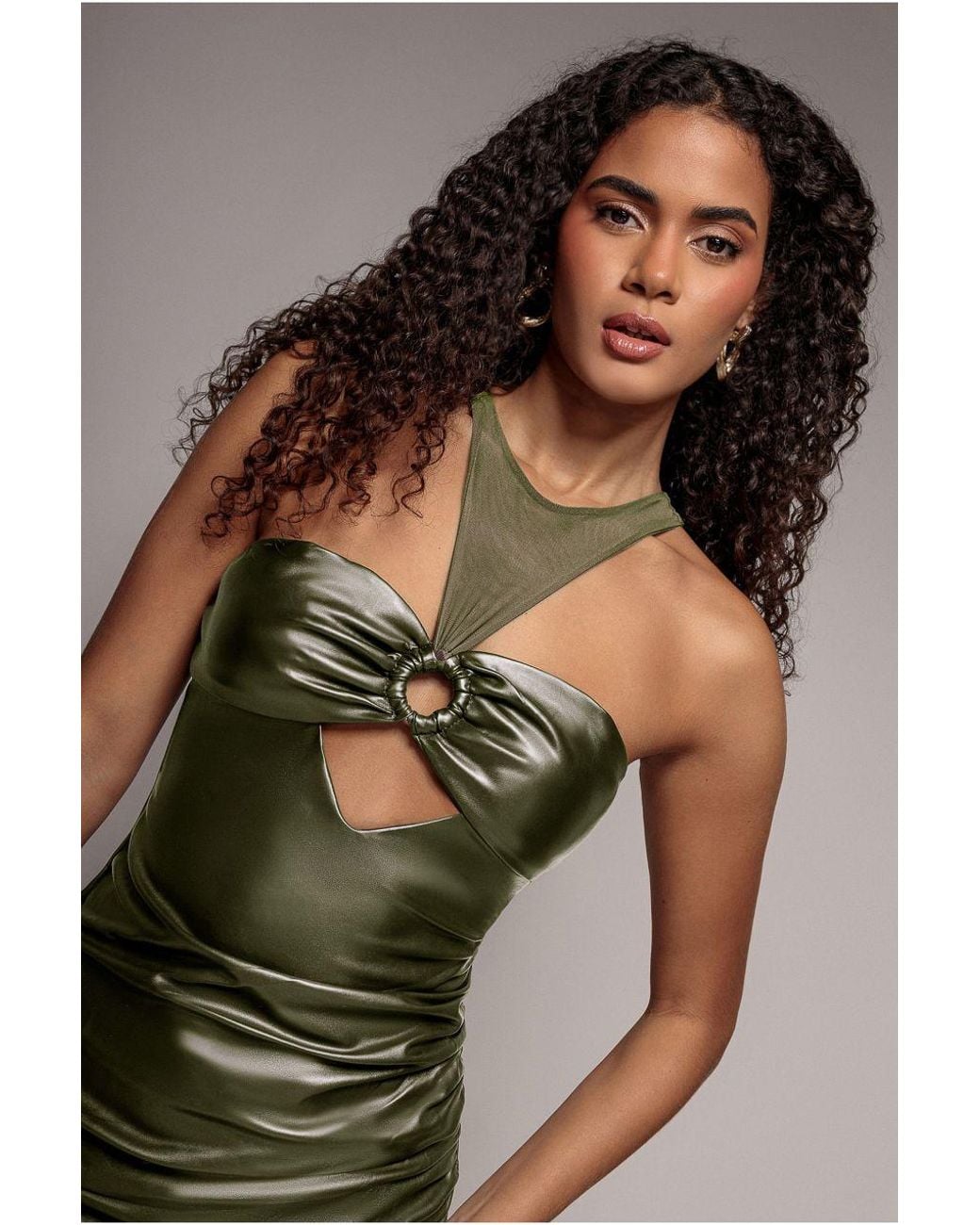 Goddiva Green Cut Out Faux Leather Mini Dress