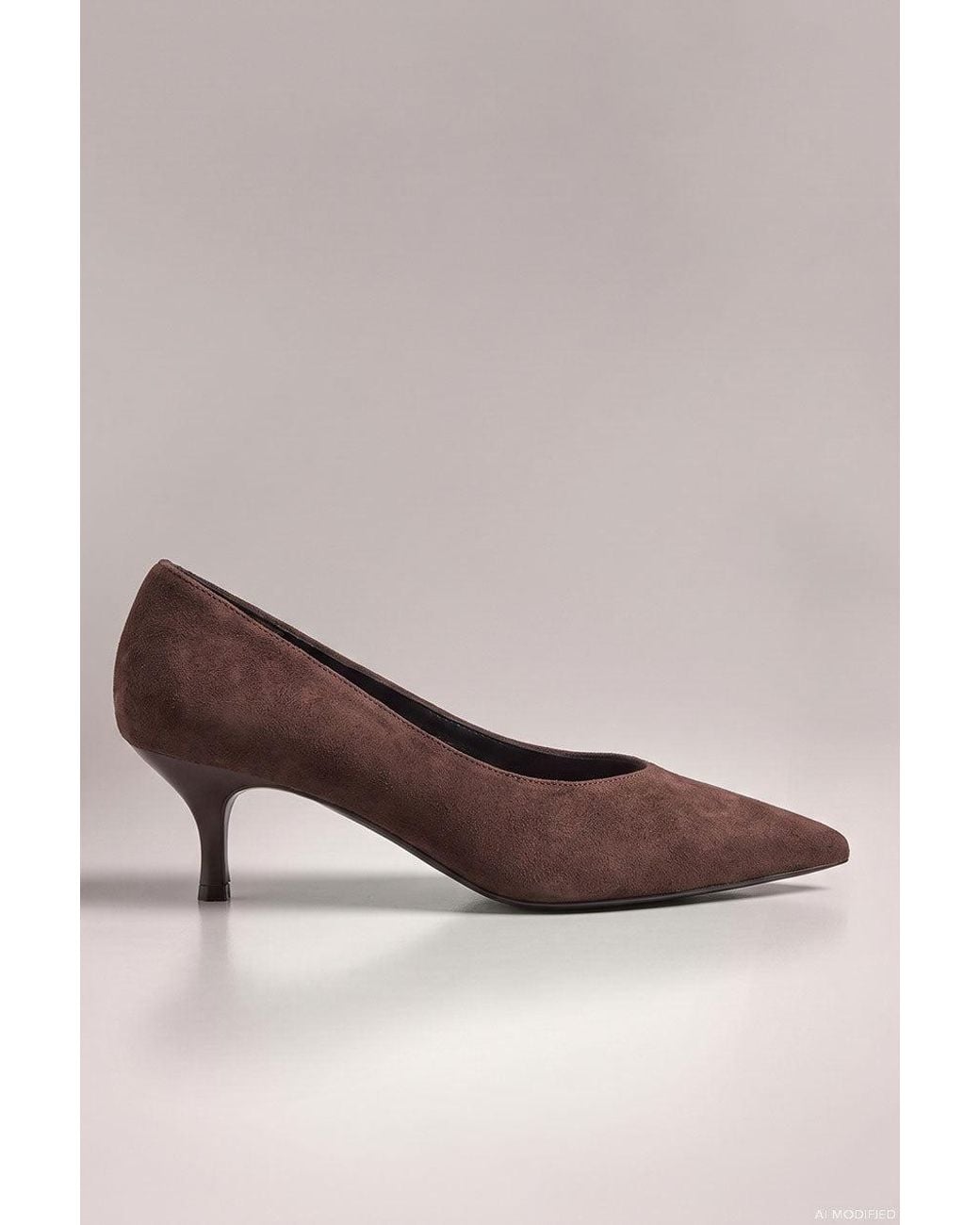 Goddiva Brown Classic Low Cut Stiletto Style Suede Court Heels