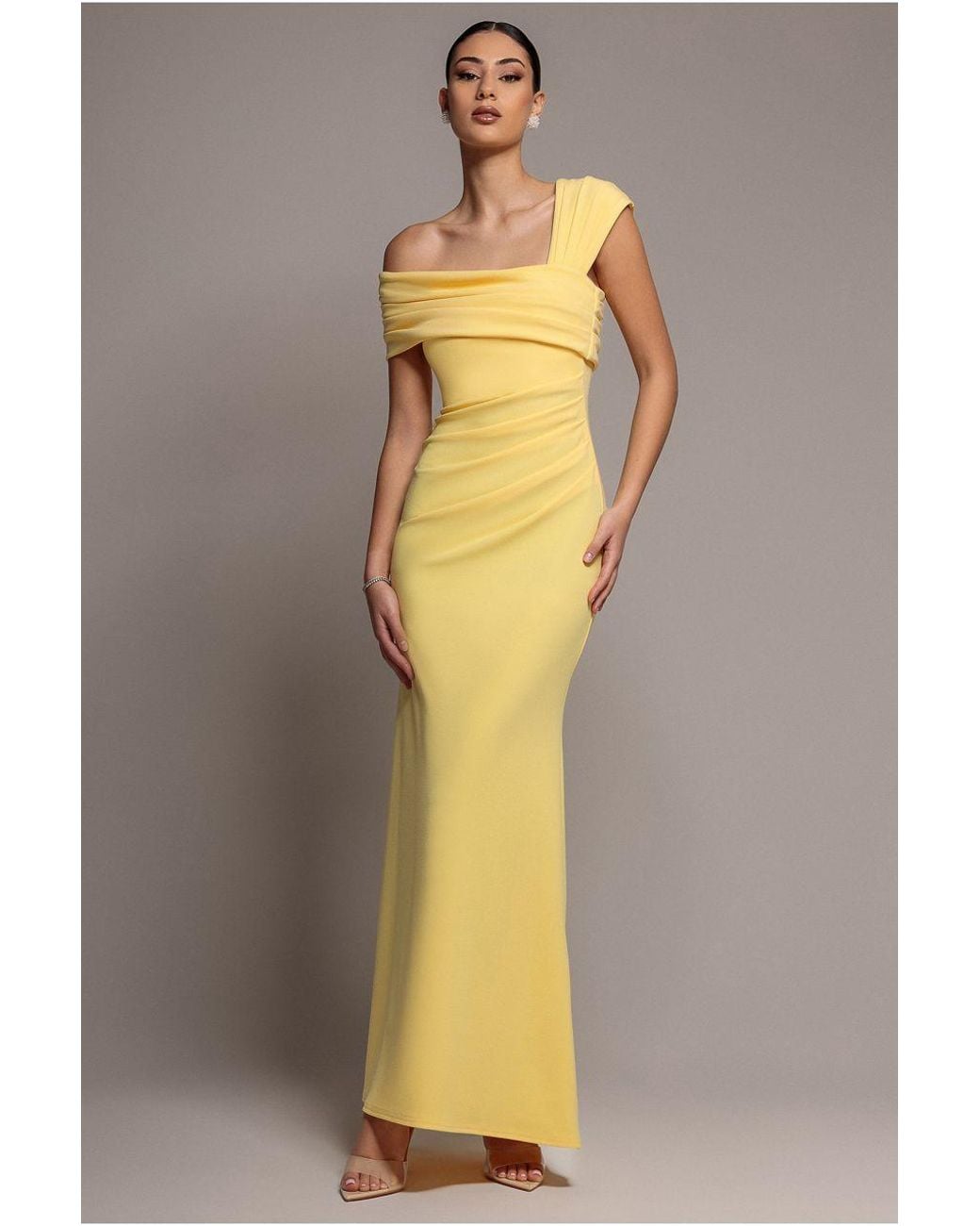 Goddiva Multicolor One Shoulder Asymmetric Scuba Crepe Maxi Dress