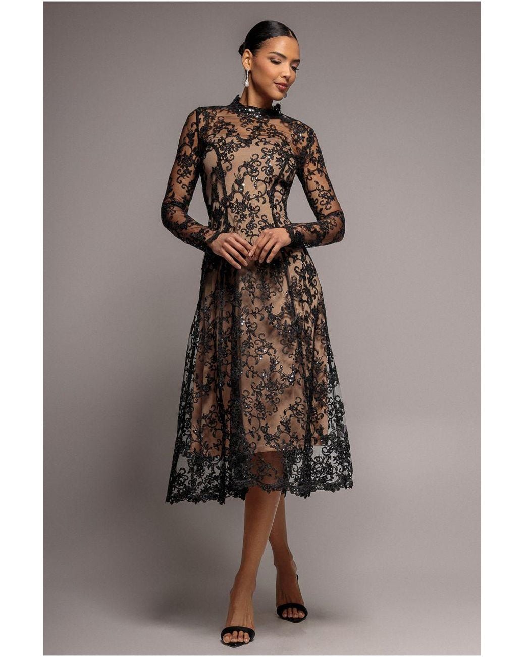 Goddiva Natural Lace Multiway Midi With Flared Skirt