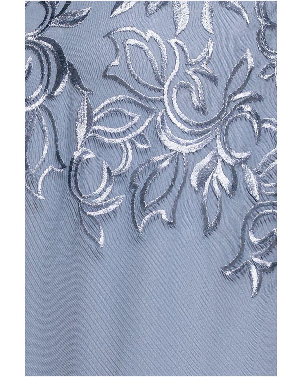 Goddiva Blue Lace Flutter Sleeve Embroidered Mesh A Line Maxi Dress